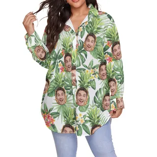 Tropical Pineapple Personalized Hawaiian Plus Size Shirt For Women