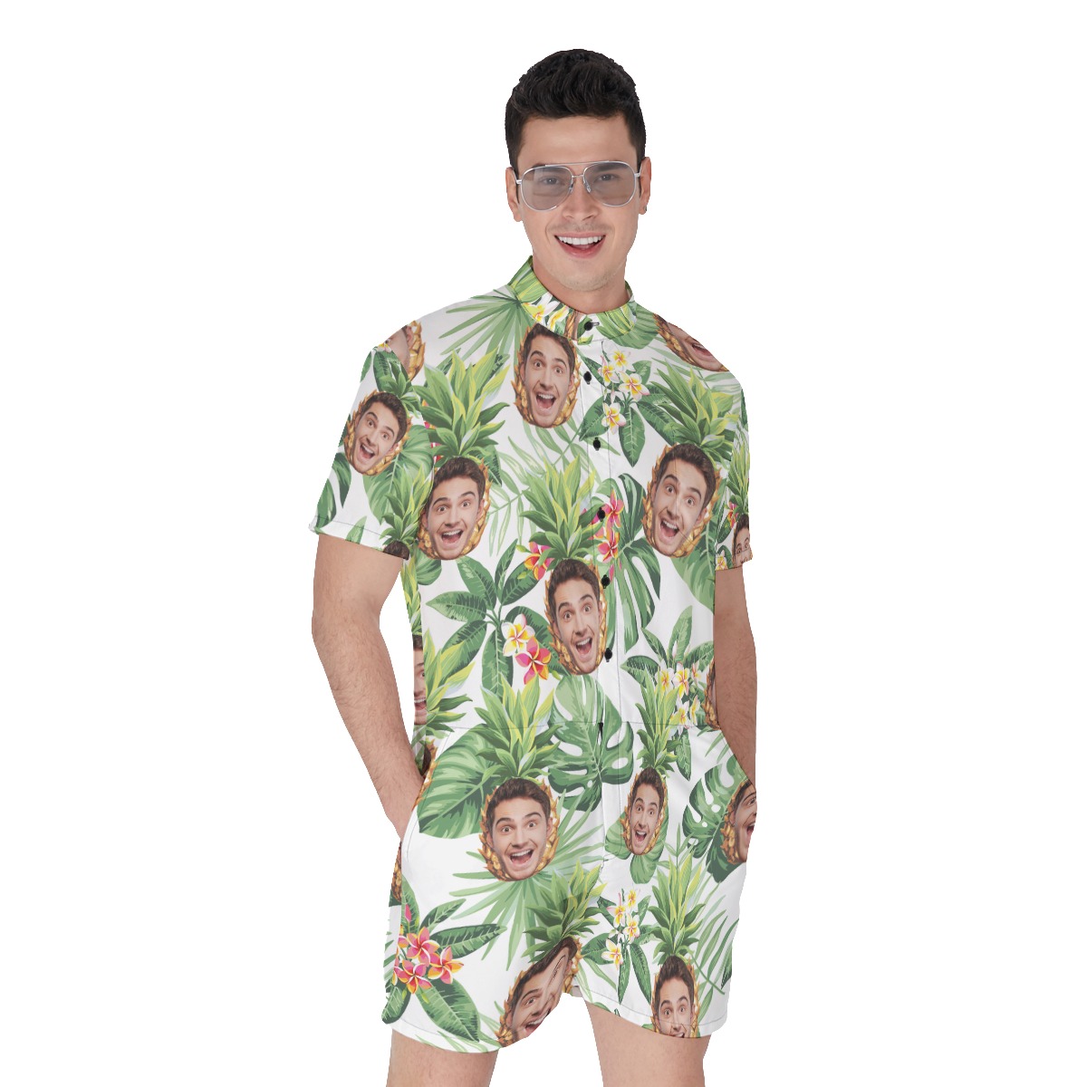 Funny Custom Face Mix Tropical Pineapple Hawaiian Romper - variant image 1