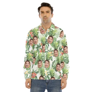 Unique Custome Face Pineapple Tropical Long Sleeve Hawaiian Shirt