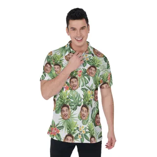 Funny Custom Face With Pineapple Hawaiian Polo Shirt For Men