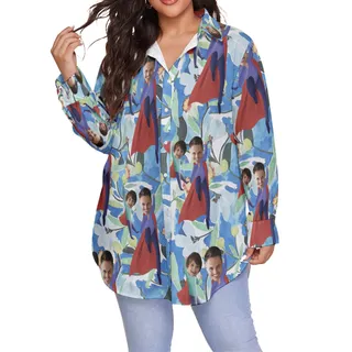 Funny Father's Day Custom Face Hawaiian Plus Size Shirt For Women