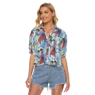 Funny Custom Face Father's Day Hawaiian Crop Top Shirt