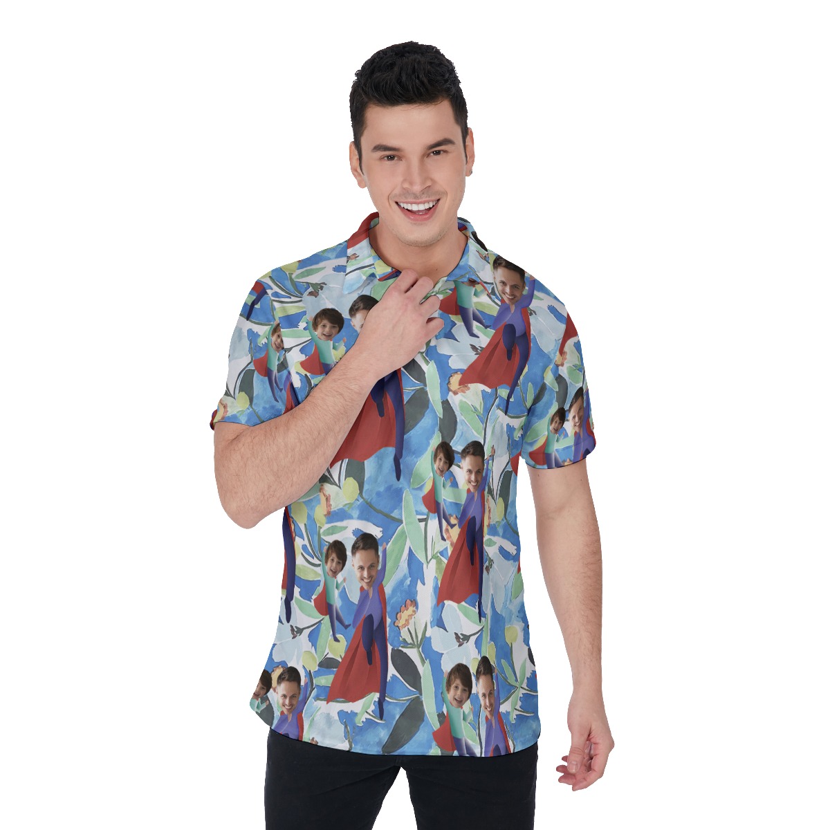 Custom Face Father And Kids Hawaiian Polo Shirt - variant image 1