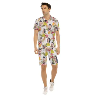 Funny Couple Custom Face Floral Hawaiian Shirt And Shorts For Men