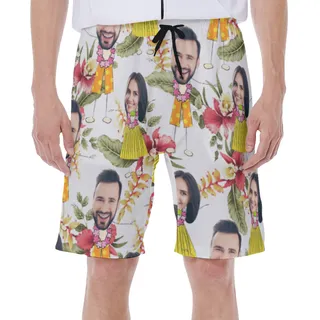 Cute Couple Custom Face Floral Hawaiian Swimwear For Men