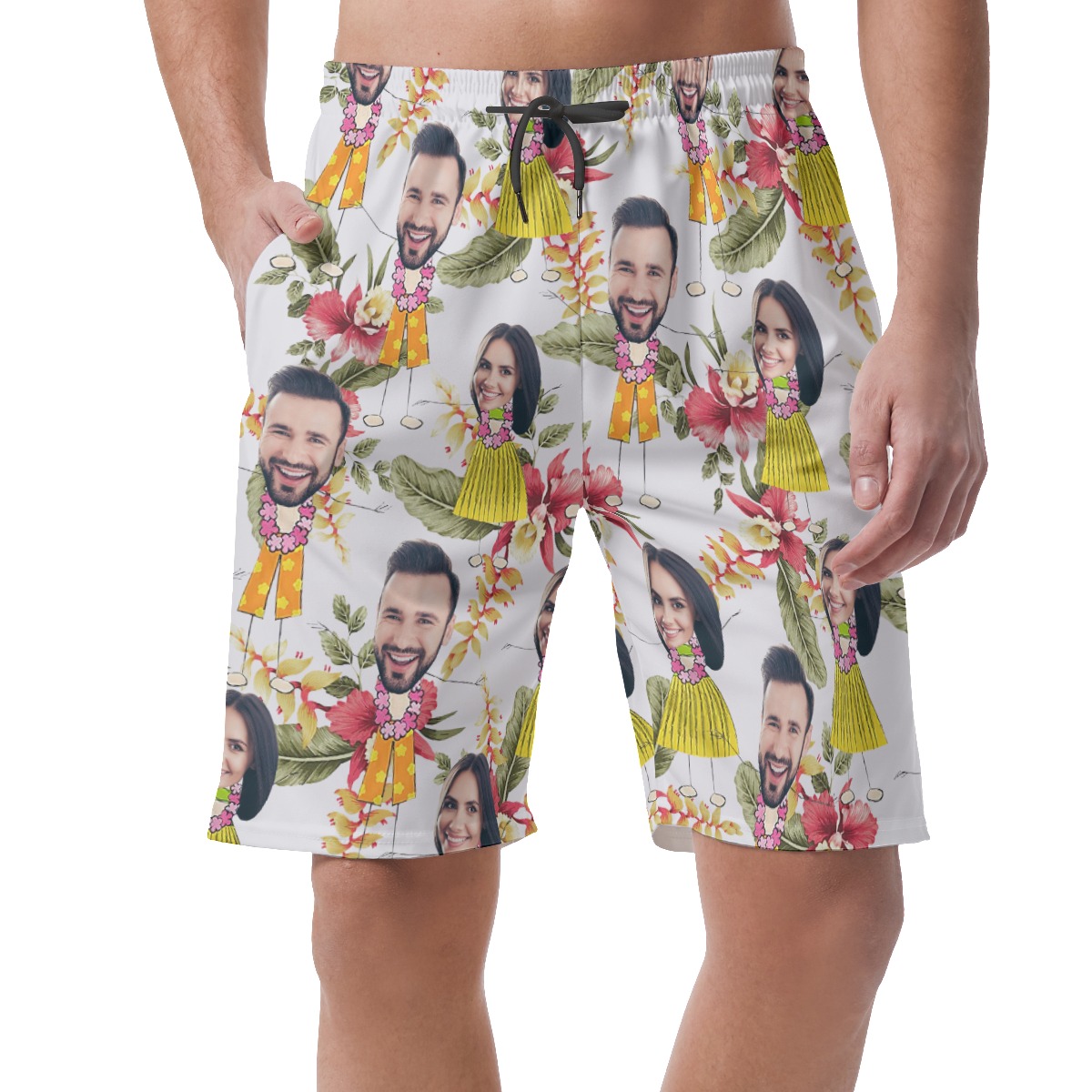 Funny Couple Custom Face Floral Summer Beach Shorts For Men - variant image 1