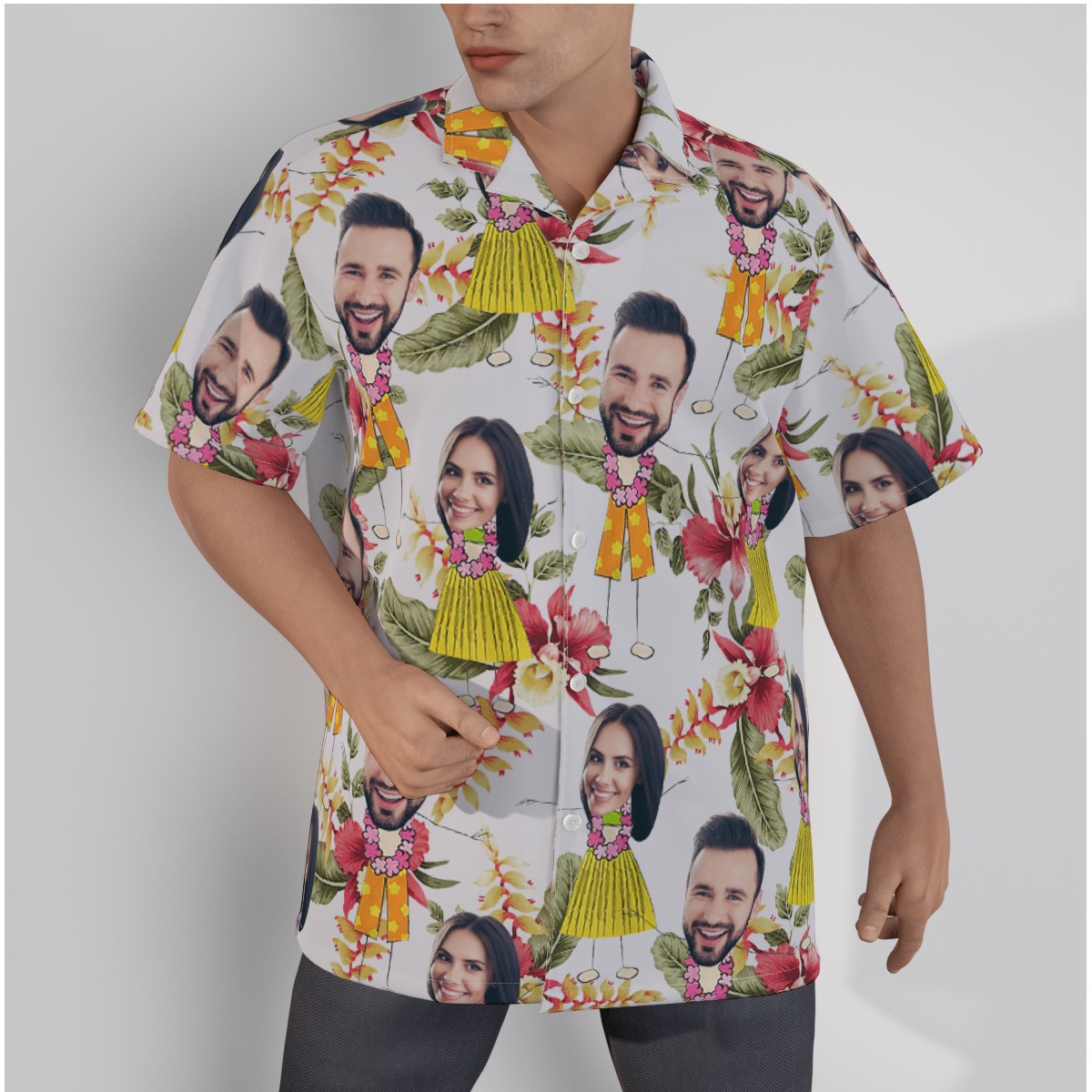Funny Couple Custom Face Floral Hawaiian Shirt - variant image 1