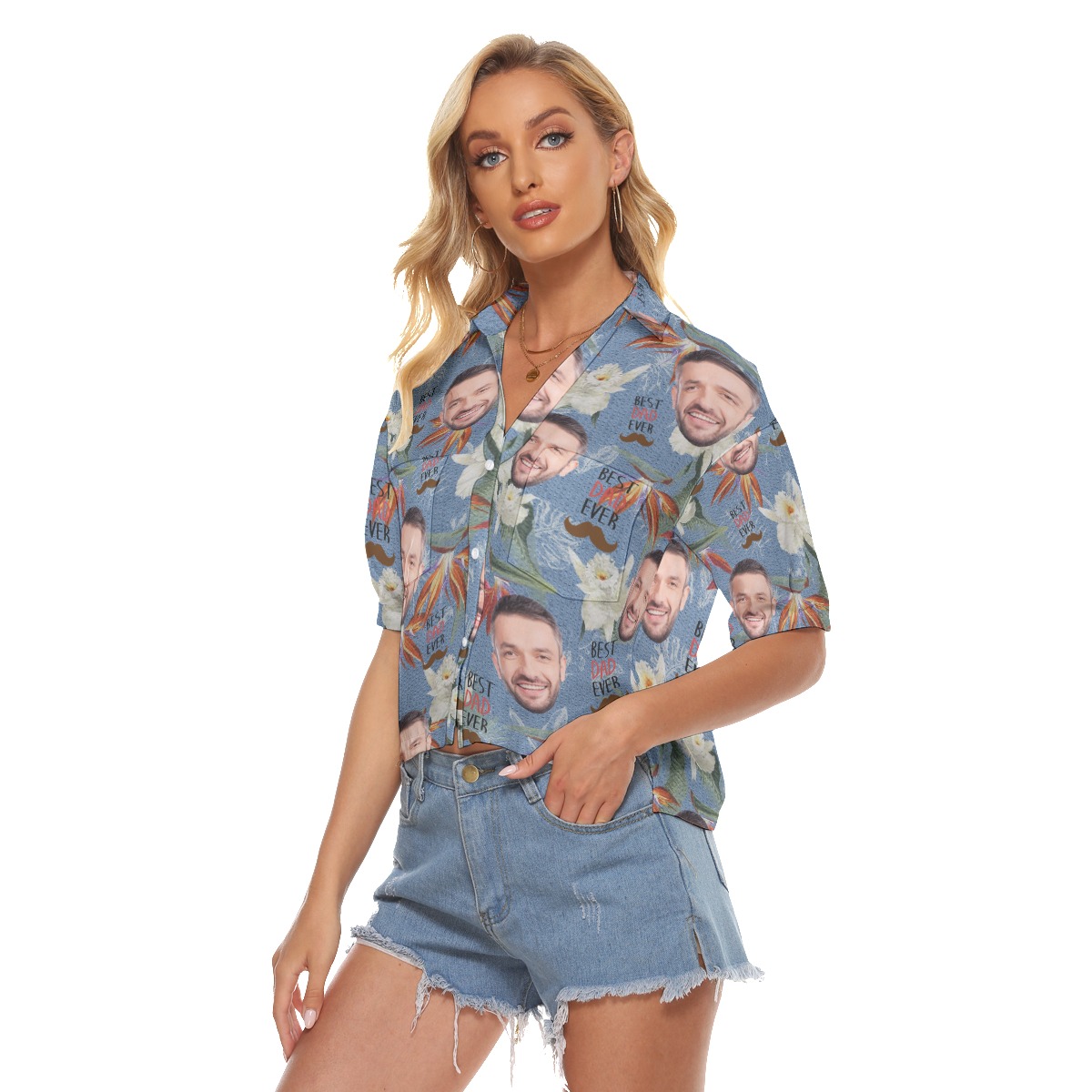 Funny Custom Face Best Dad Ever Hawaiian Crop Top Shirt