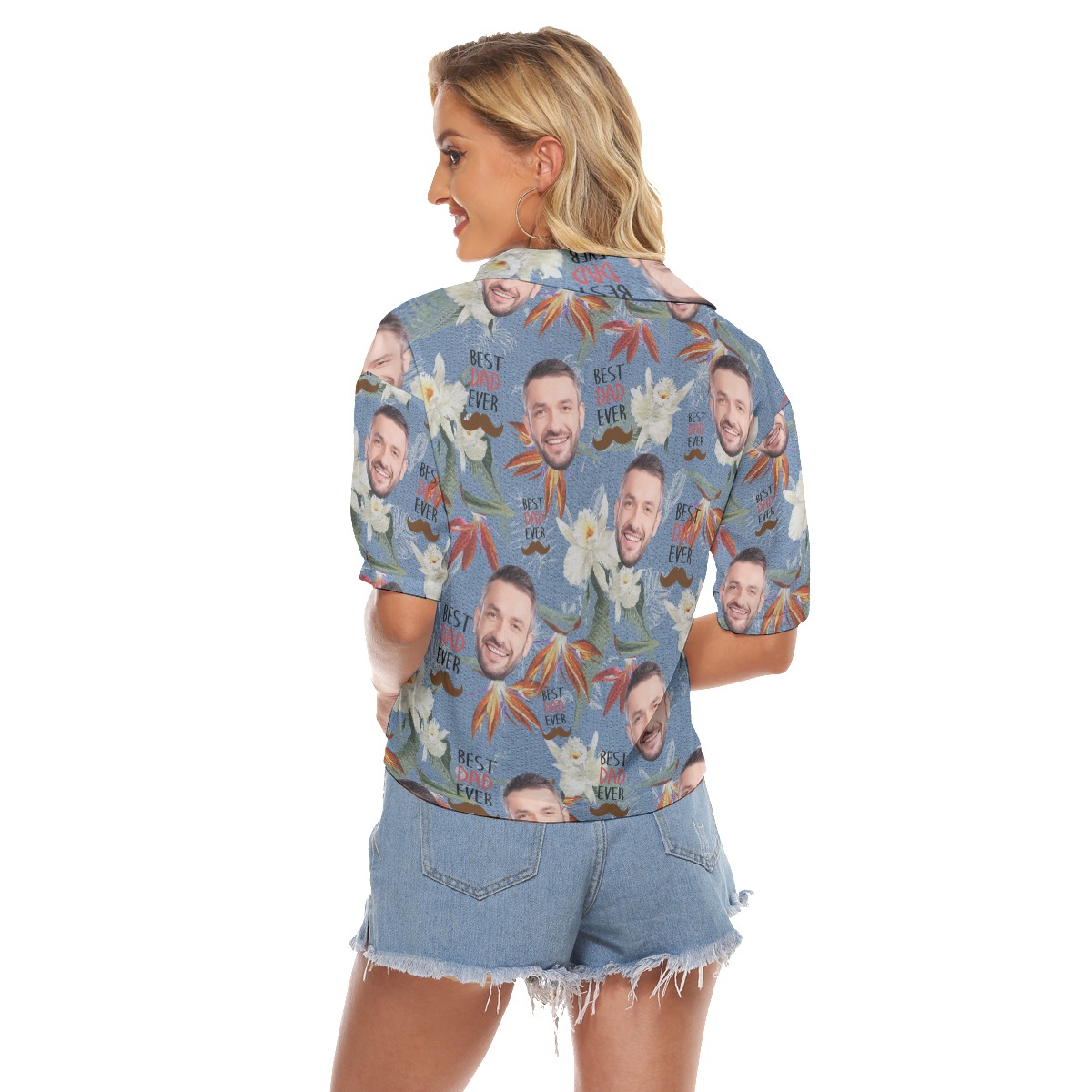 Funny Custom Face Best Dad Ever Hawaiian Crop Top Shirt