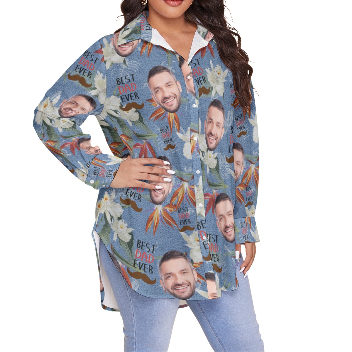 Funny Custom Face Best Dad Ever Hawaiian Plus Size Shirt For Women