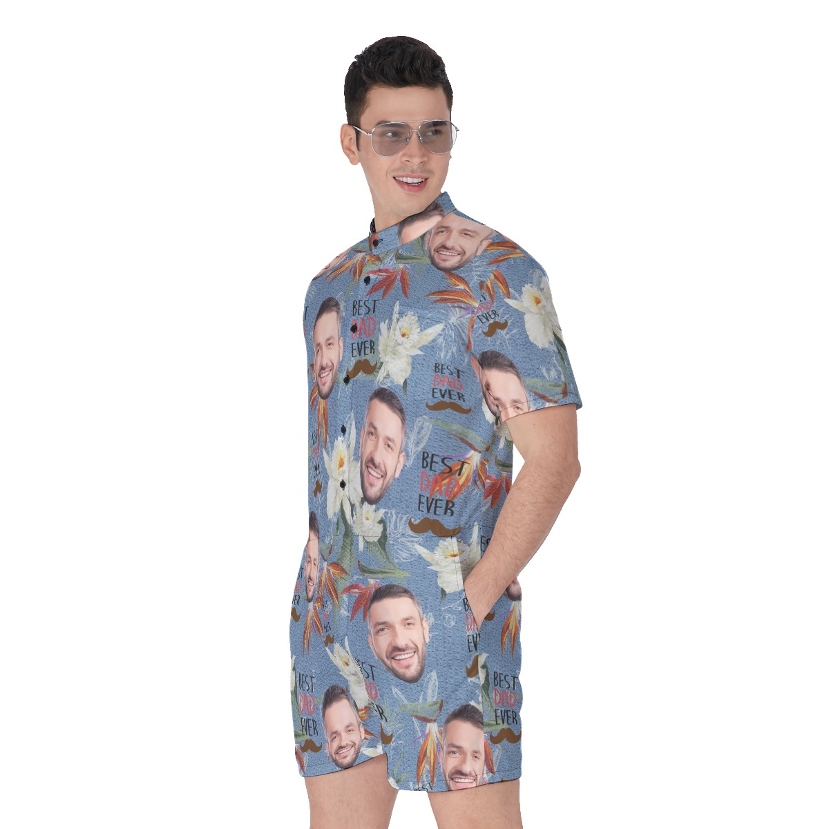 Best Dad Ever Custom Face Hawaiian Romper For Men