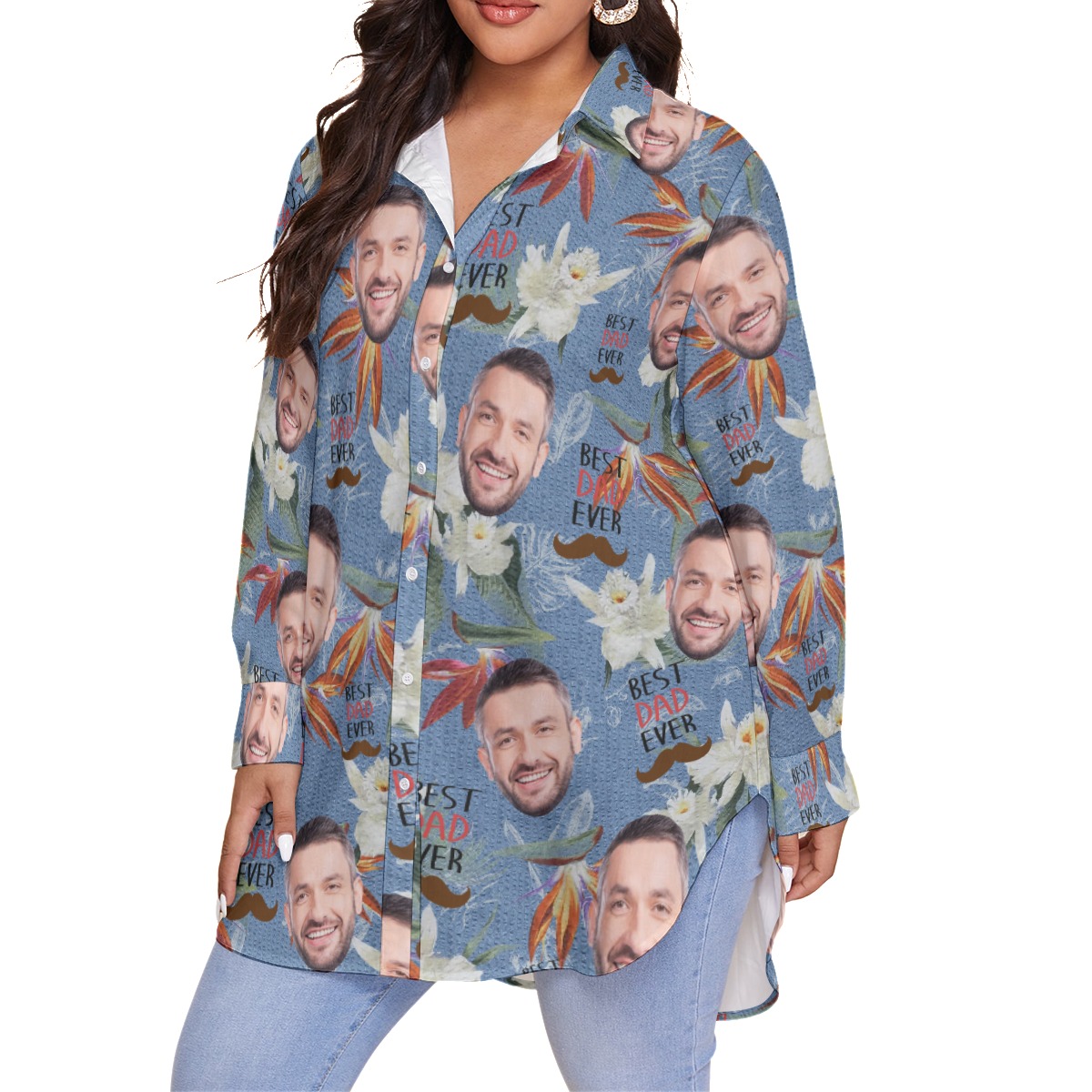Funny Custom Face Best Dad Ever Hawaiian Plus Size Shirt For Women