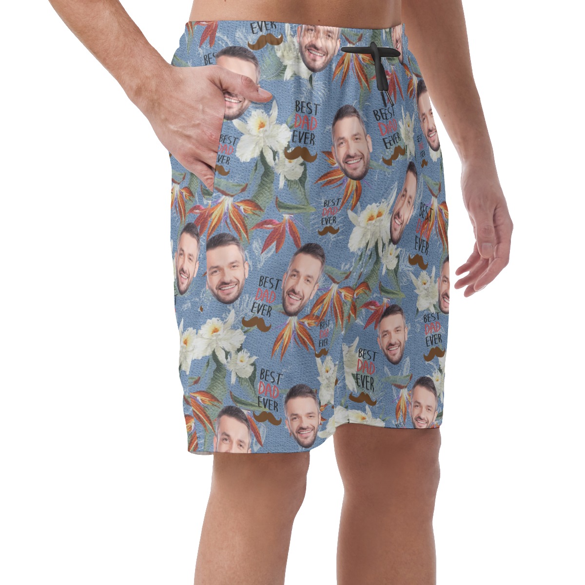 Funny Custom Face Father's Day Hawaiian Beach Shorts For Men