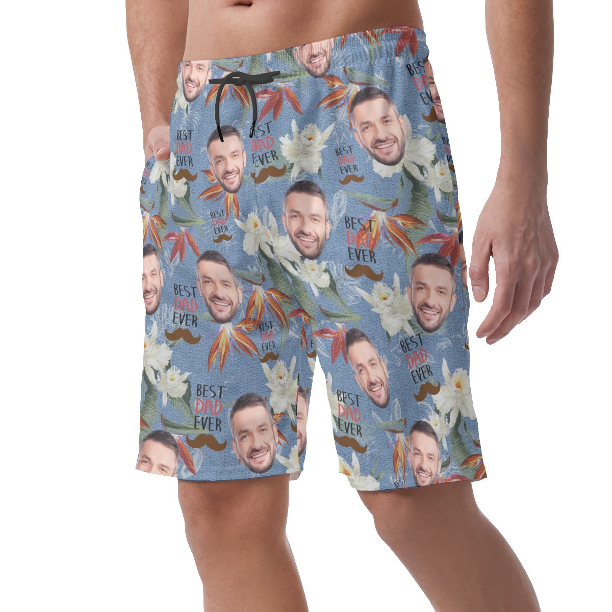 Funny Custom Face Father's Day Hawaiian Beach Shorts For Men