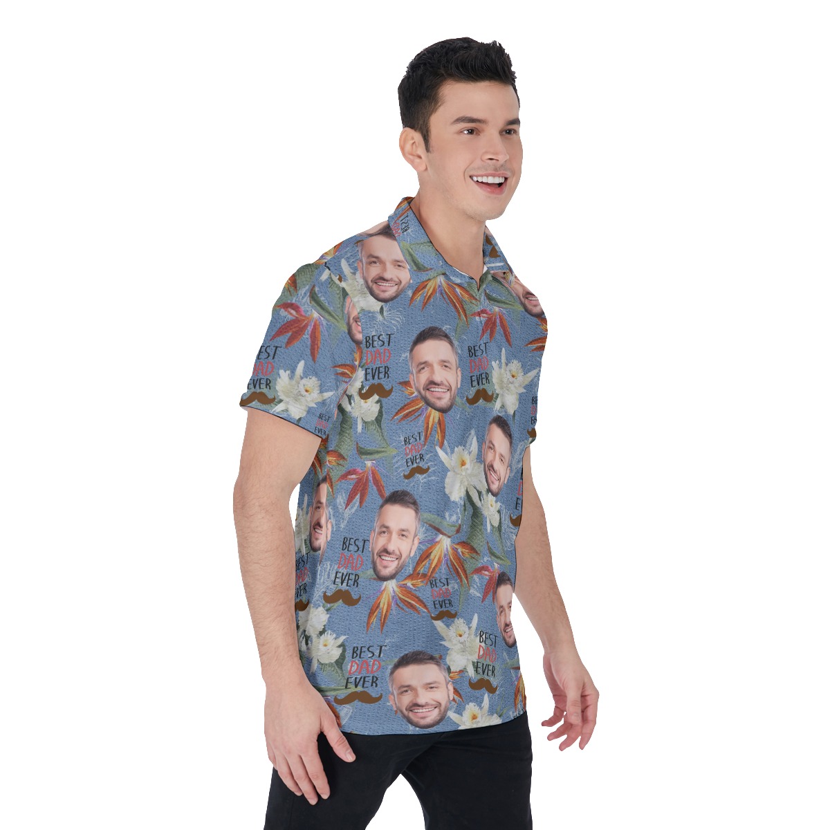 Happy Father's Day Custom Face Floral Hawaiian Polo Shirt