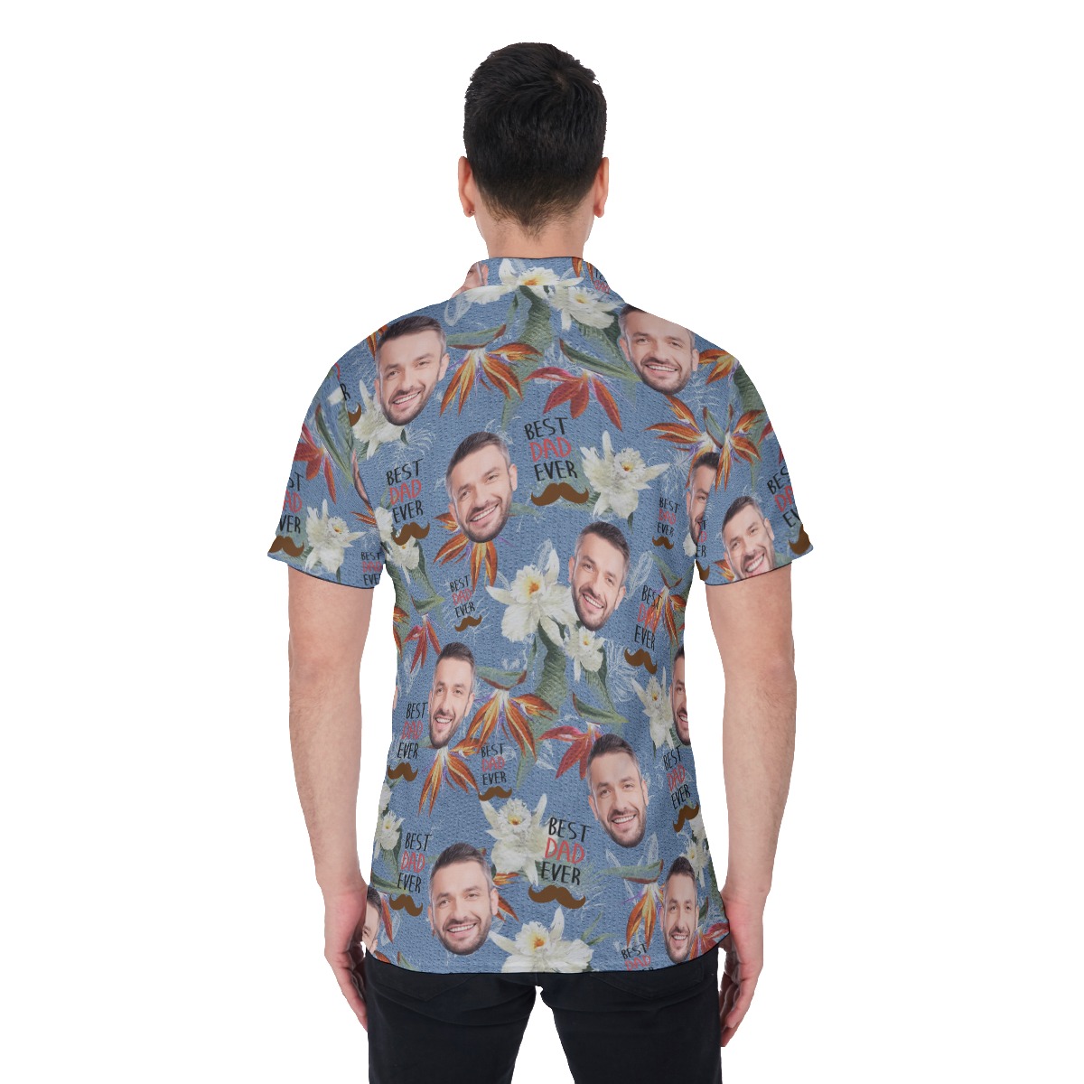 Happy Father's Day Custom Face Floral Hawaiian Polo Shirt