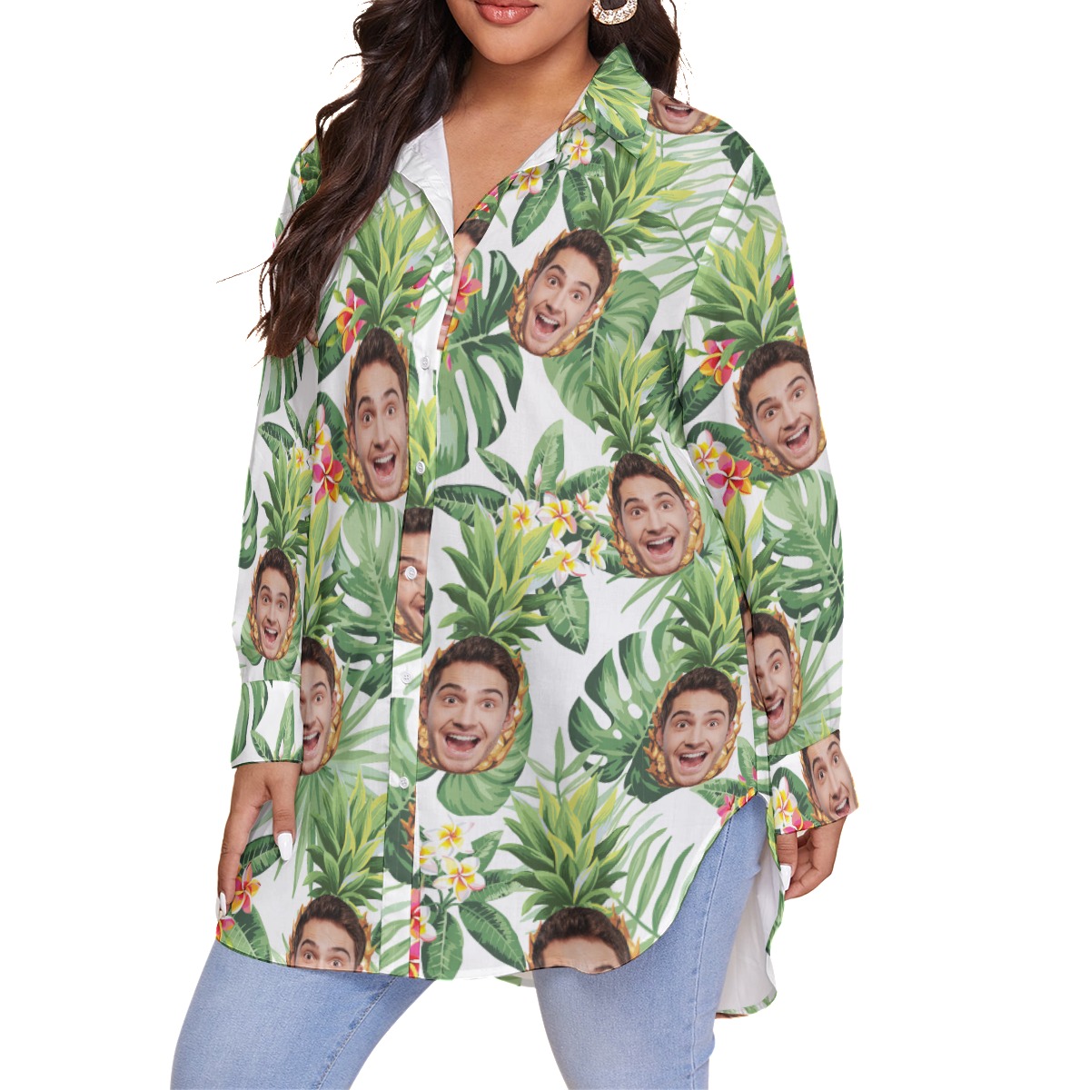 Tropical Pineapple Personalized Hawaiian Plus Size Shirt For Women