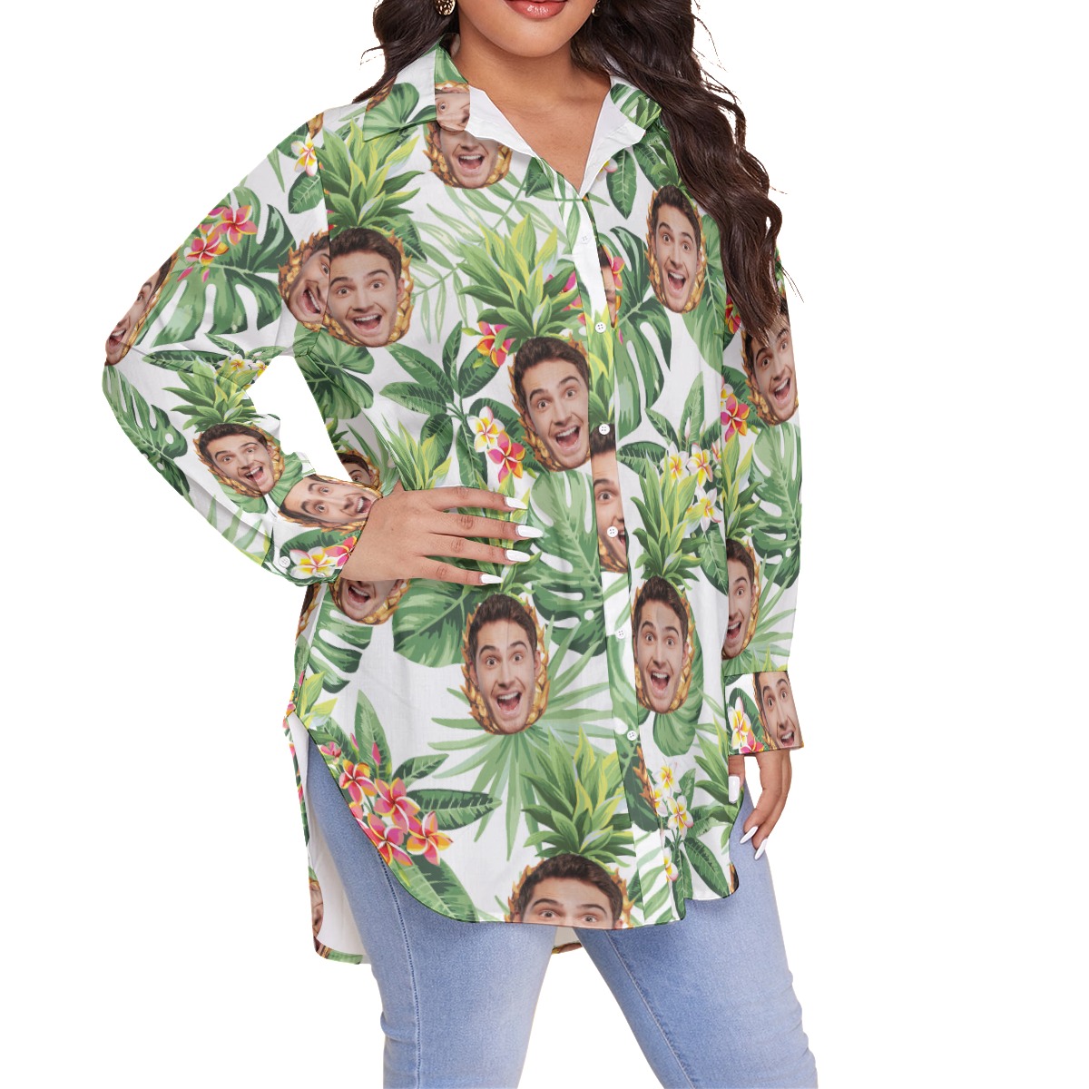 Tropical Pineapple Personalized Hawaiian Plus Size Shirt For Women