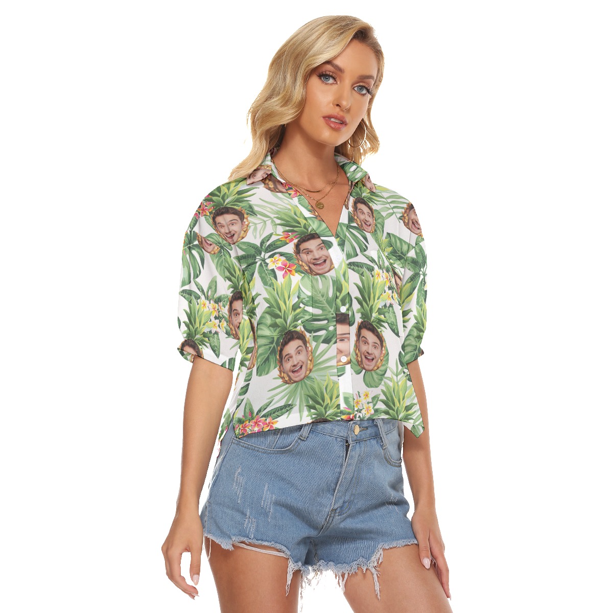 Funny Custom Face Mix Pineapple Women's Crop Top Shirt