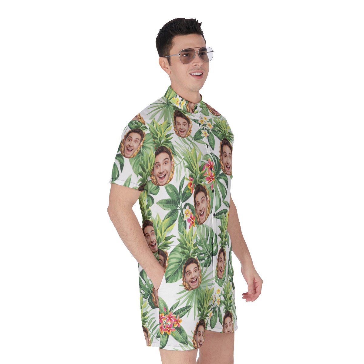 Funny Custom Face Mix Tropical Pineapple Hawaiian Romper