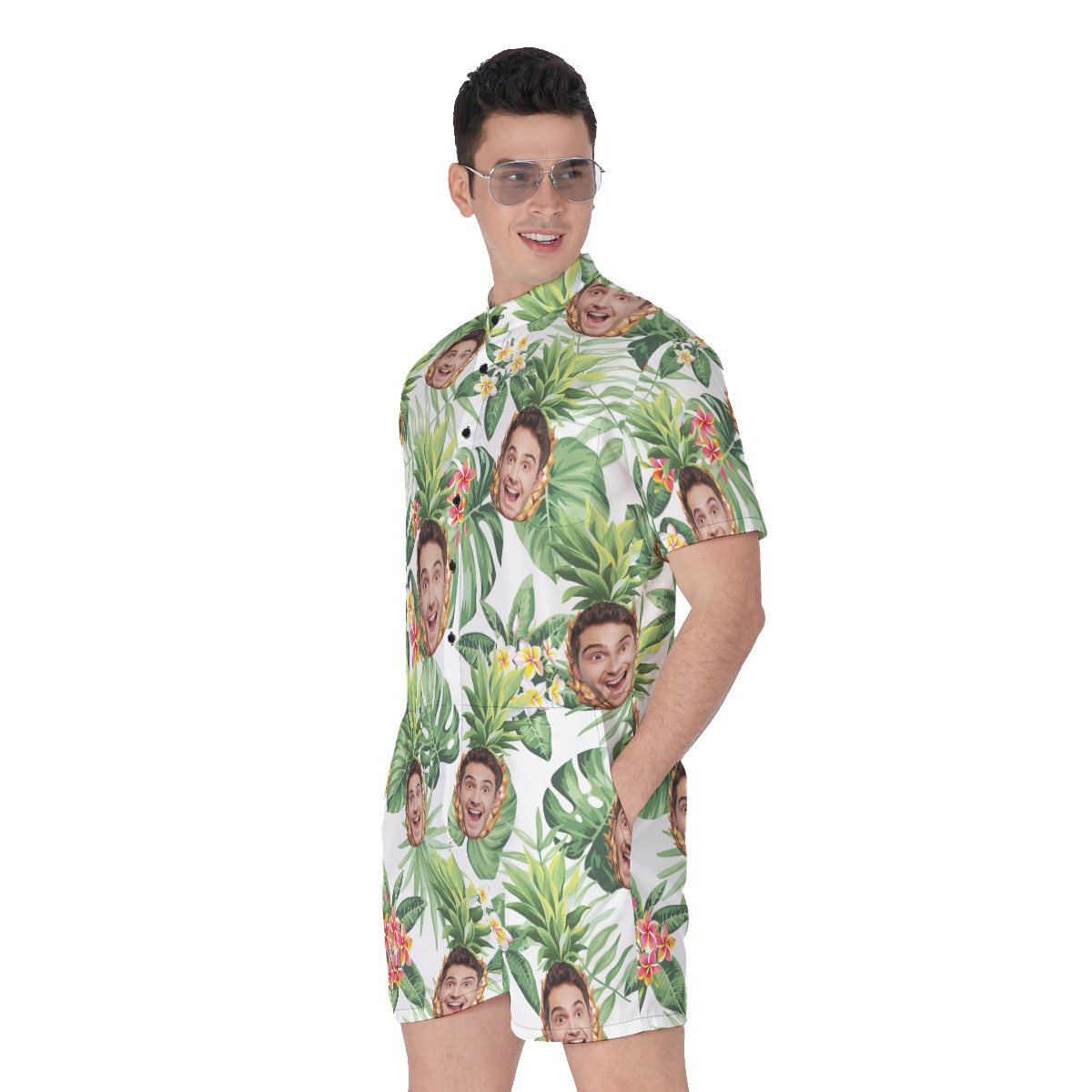 Funny Custom Face Mix Tropical Pineapple Hawaiian Romper