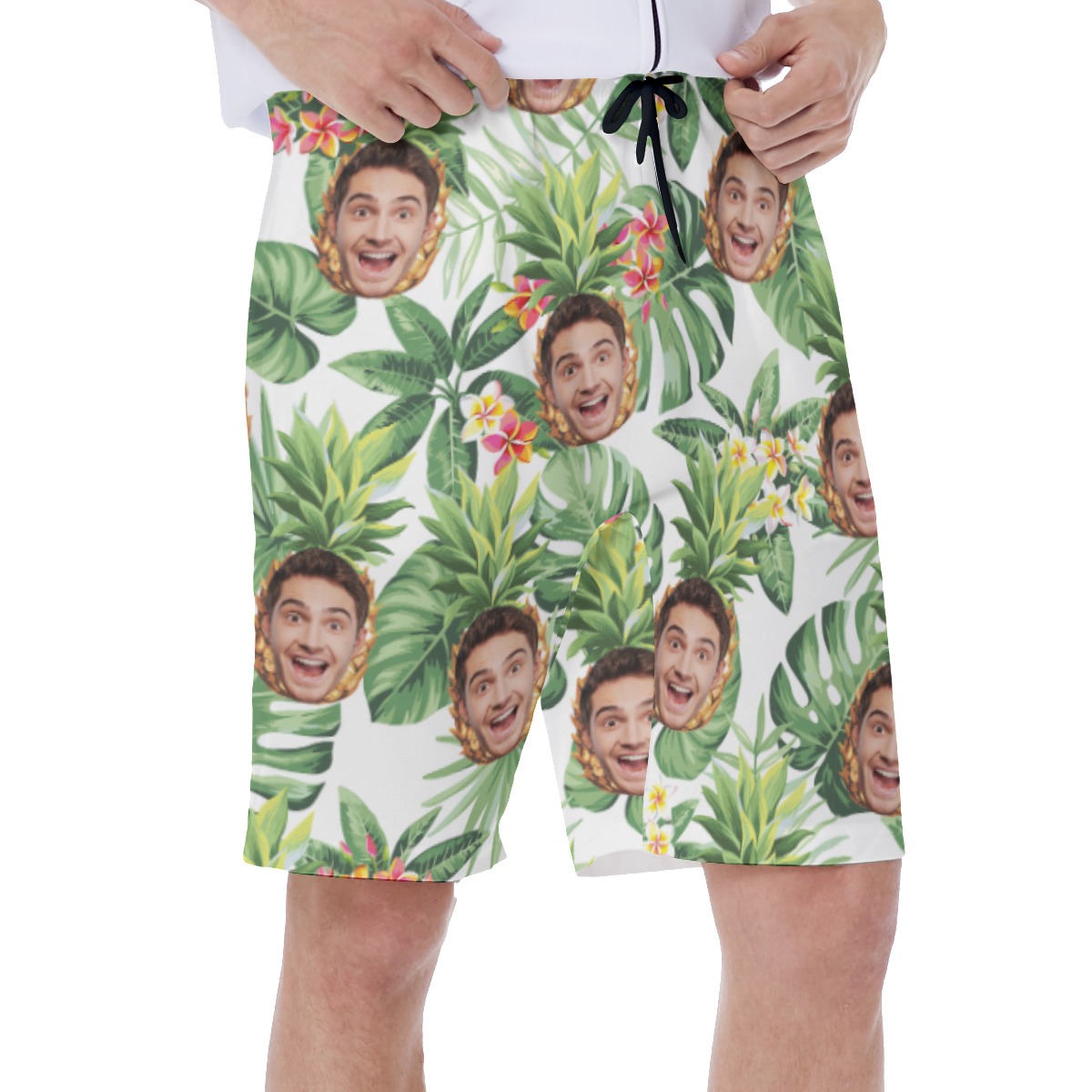 Custom Face With Pineapple Tropical Hawaiian Swim Trunks For Men