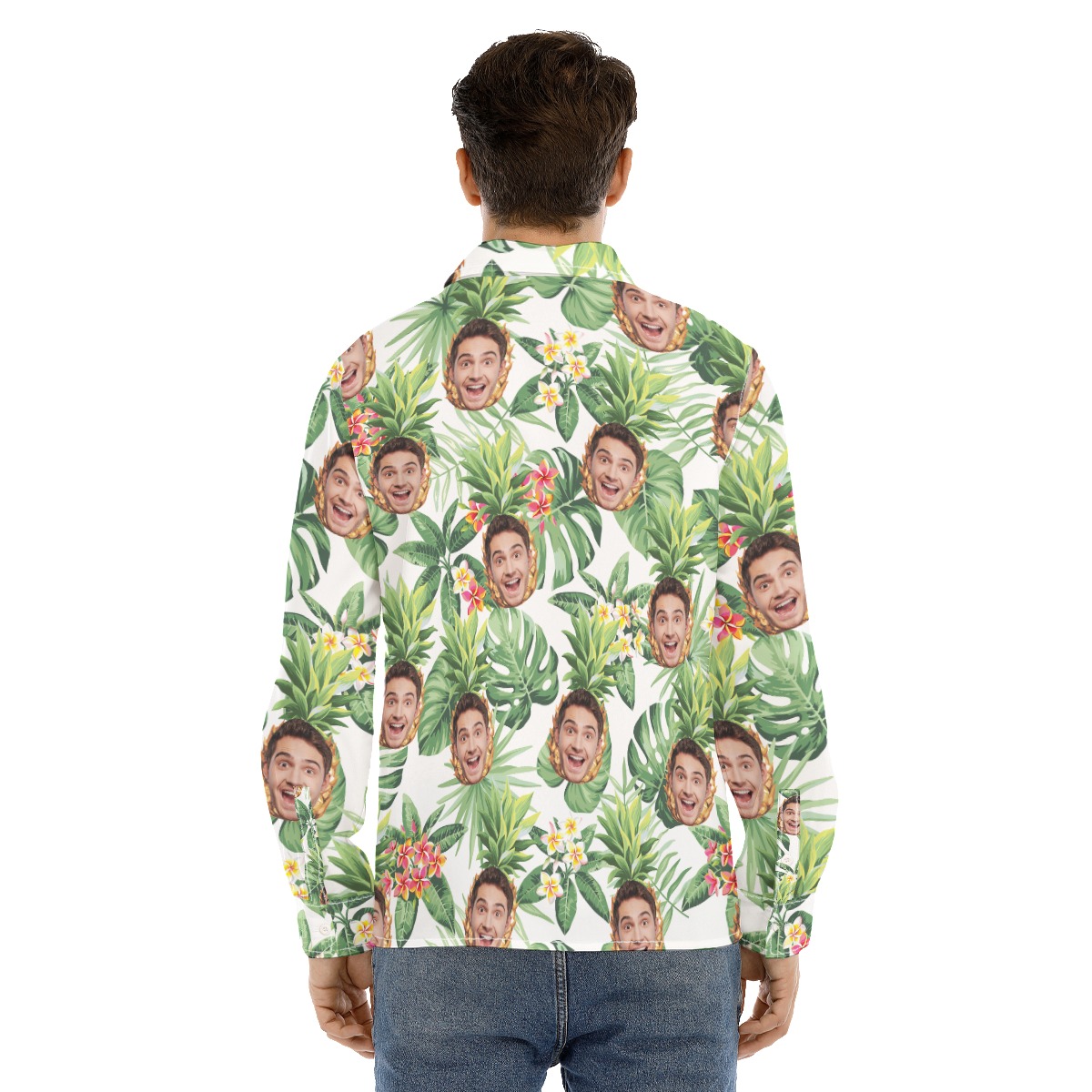 Unique Custome Face Pineapple Tropical Long Sleeve Hawaiian Shirt