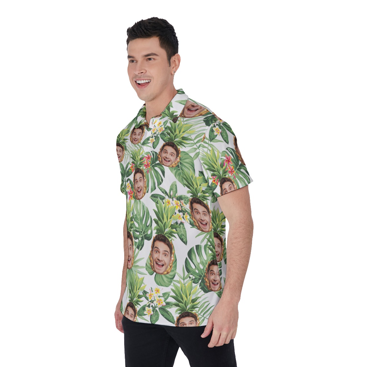 Funny Custom Face With Pineapple Hawaiian Polo Shirt For Men