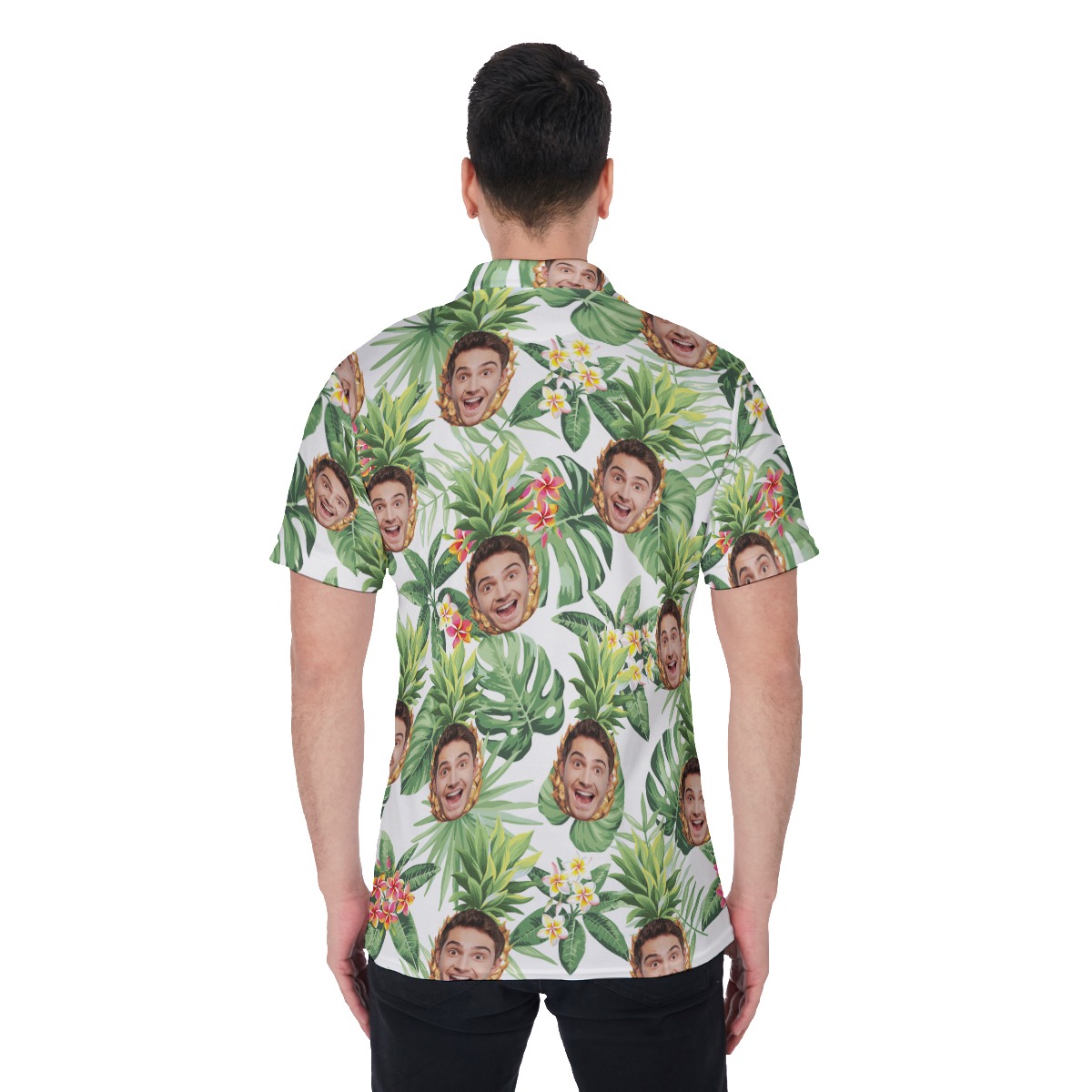 Funny Custom Face With Pineapple Hawaiian Polo Shirt For Men