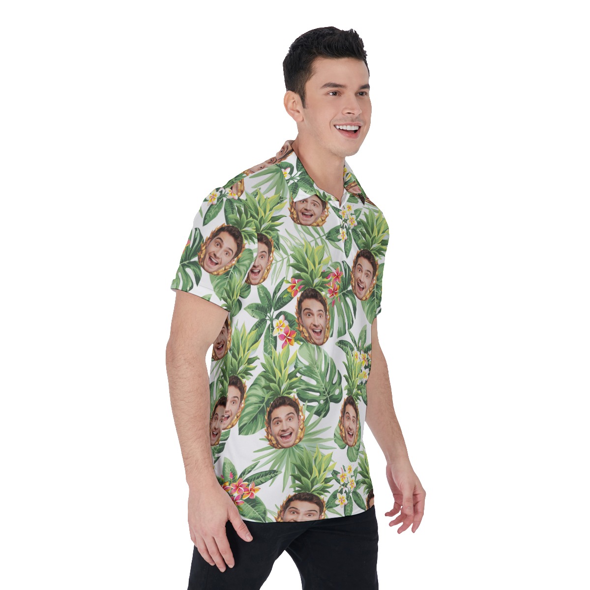 Funny Custom Face With Pineapple Hawaiian Polo Shirt For Men