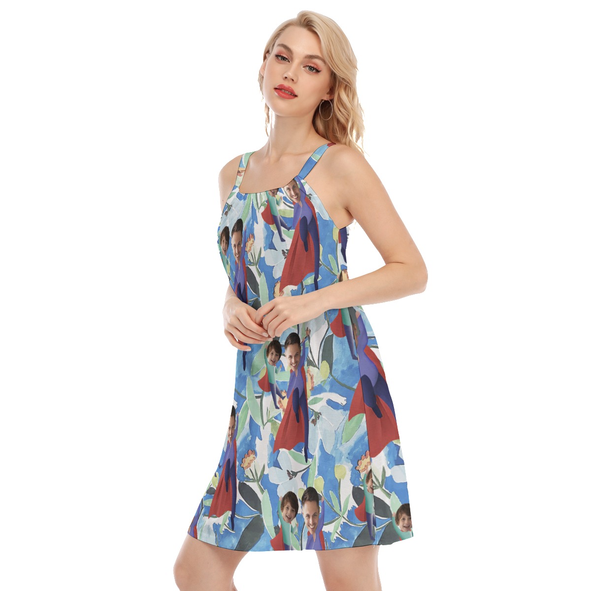 Funny Custom Face Father And Kids Hawaiian Cami Dress