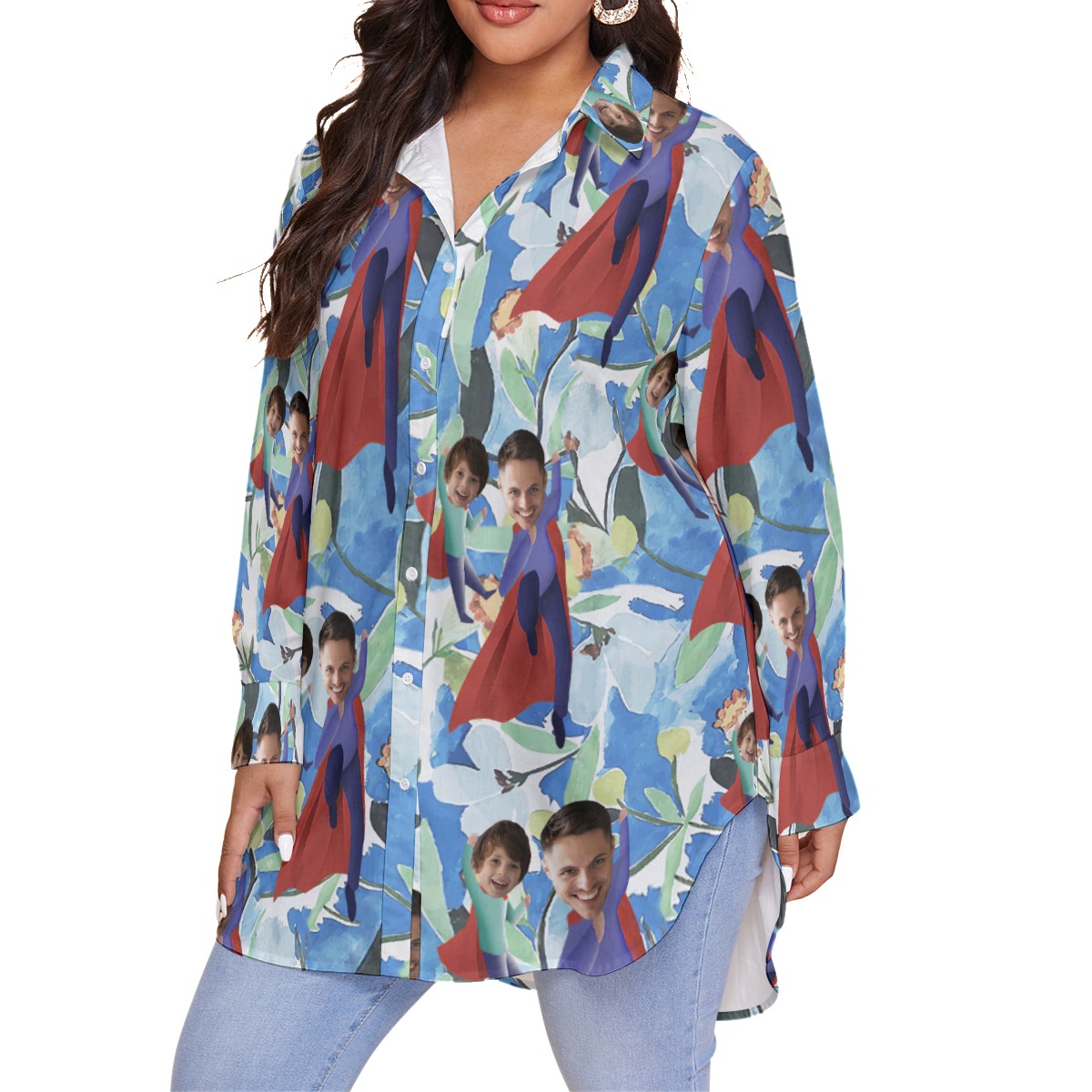 Funny Father's Day Custom Face Hawaiian Plus Size Shirt For Women