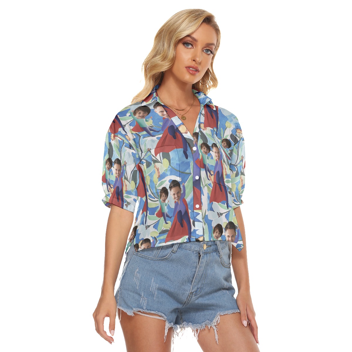 Funny Custom Face Father's Day Hawaiian Crop Top Shirt