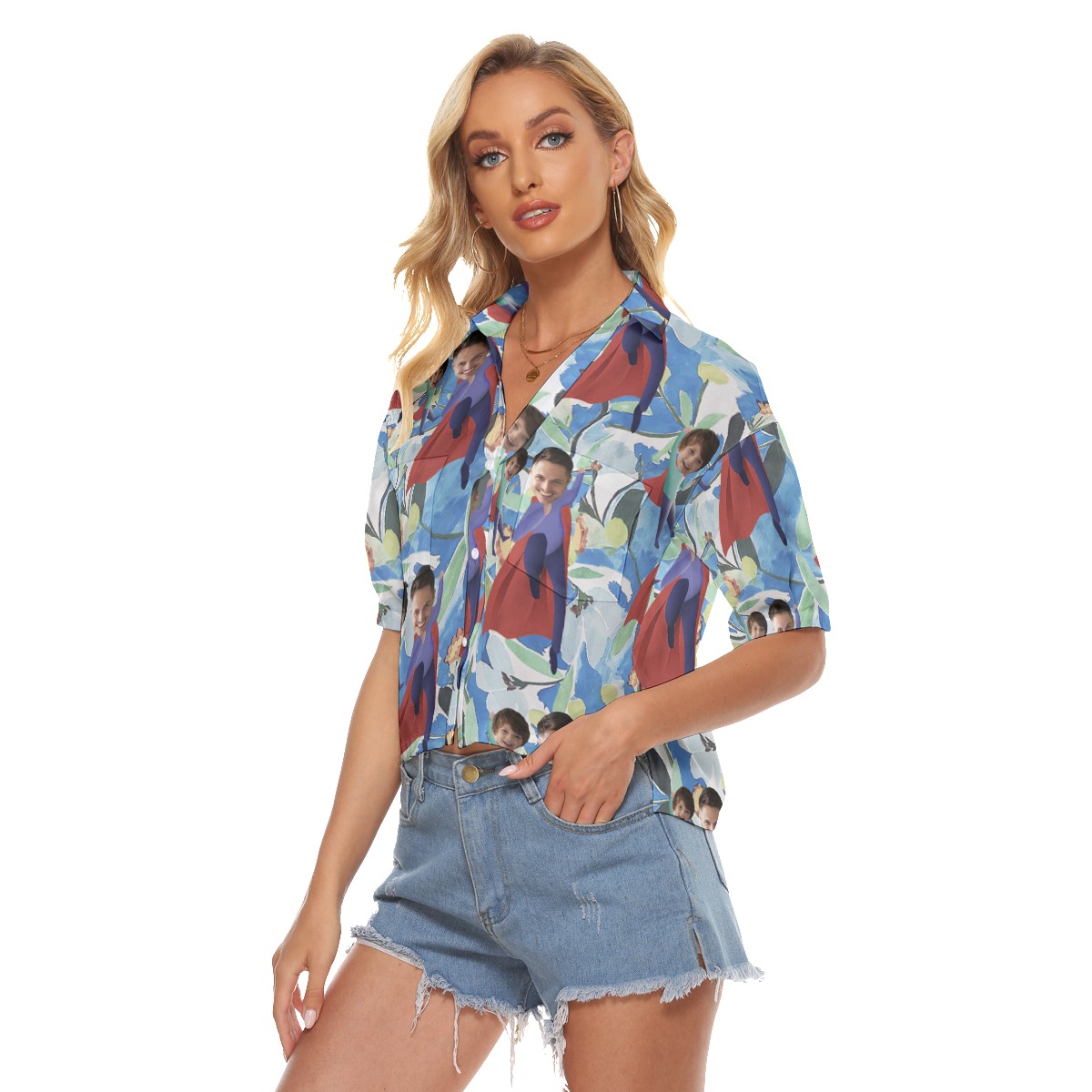 Funny Custom Face Father's Day Hawaiian Crop Top Shirt