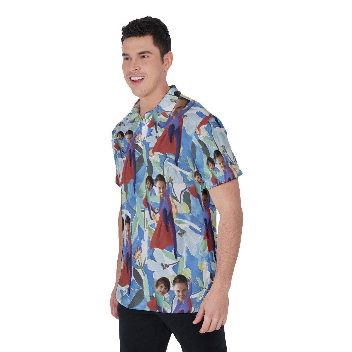 Custom Face Father And Kids Hawaiian Polo Shirt