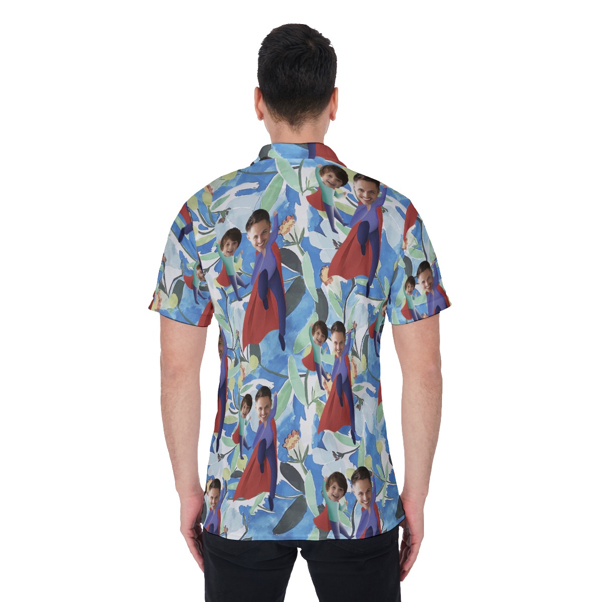 Custom Face Father And Kids Hawaiian Polo Shirt