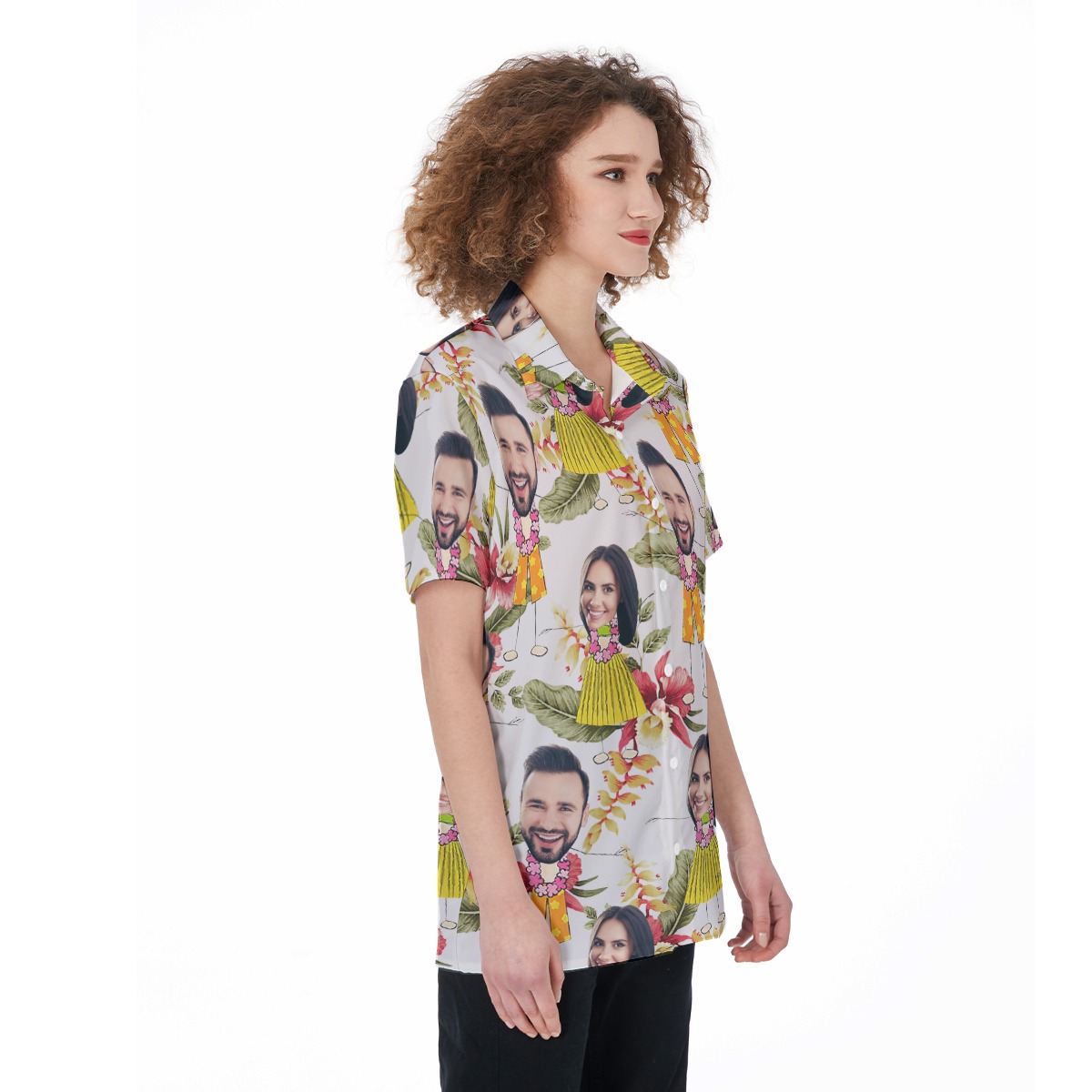 Cute Couple Custom Face Floral Aloha Shirt For Women