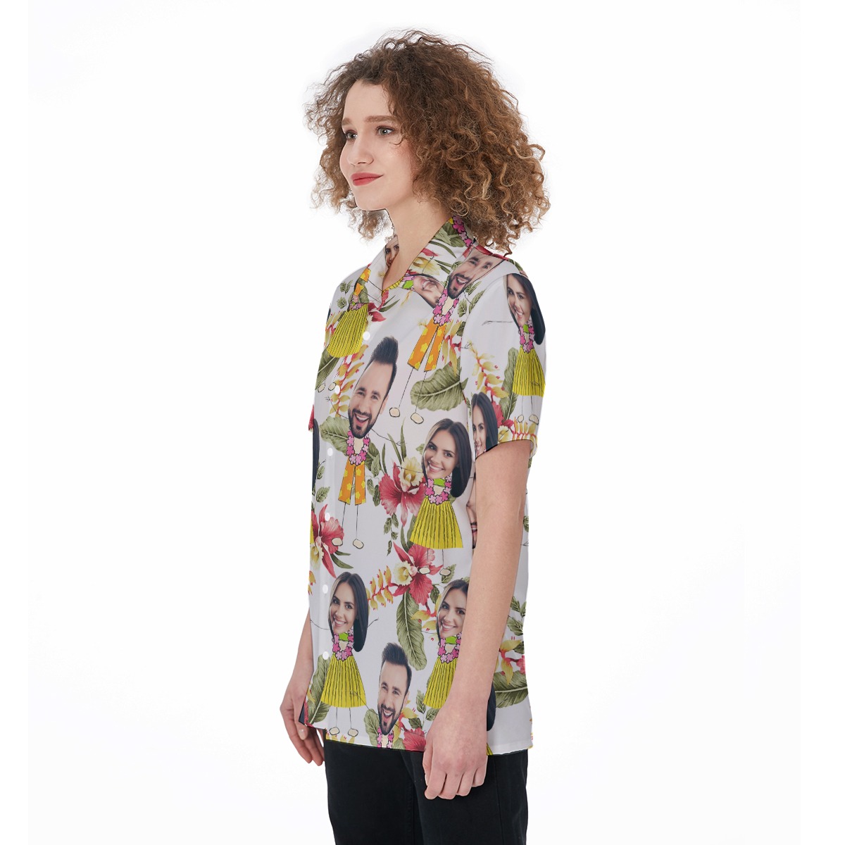 Cute Couple Custom Face Floral Aloha Shirt For Women