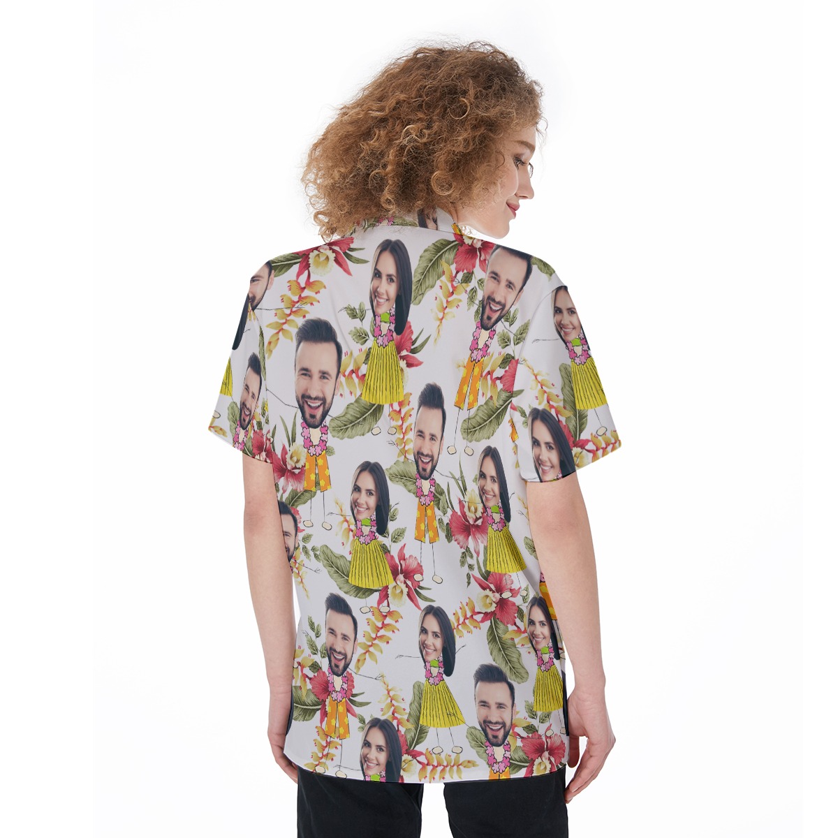 Cute Couple Custom Face Floral Aloha Shirt For Women