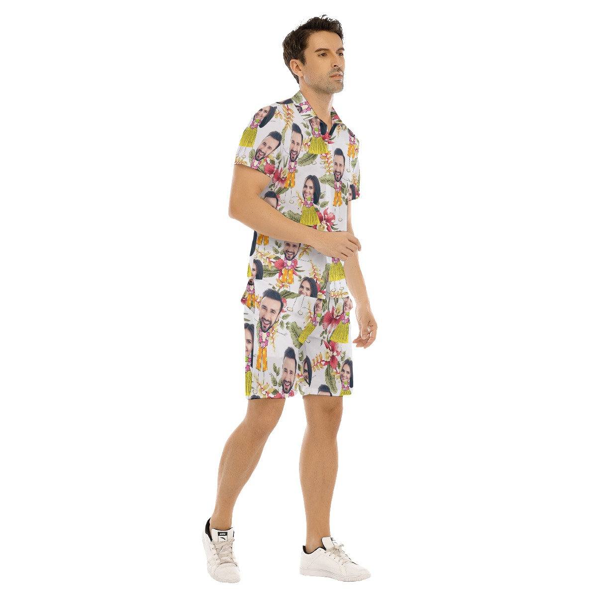 Funny Couple Custom Face Floral Hawaiian Shirt And Shorts For Men