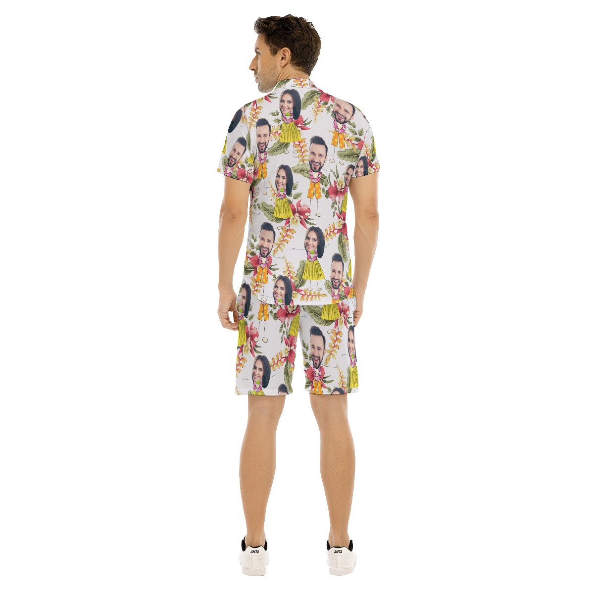 Funny Couple Custom Face Floral Hawaiian Shirt And Shorts For Men