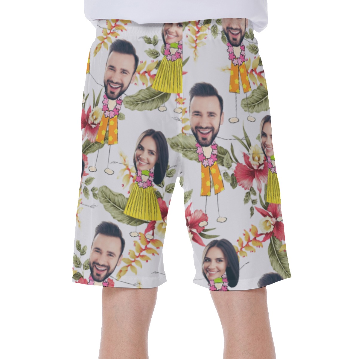 Cute Couple Custom Face Floral Hawaiian Swimwear For Men