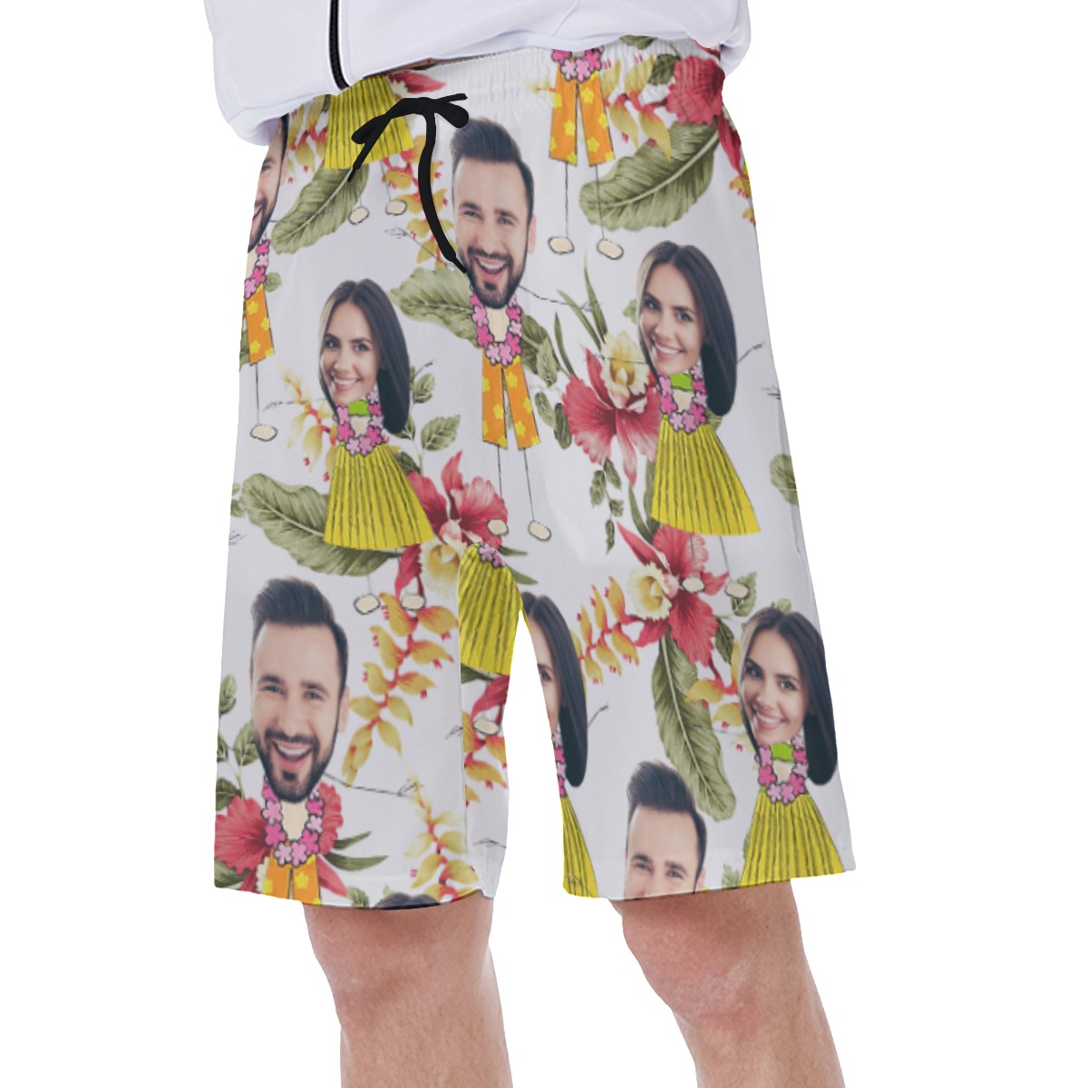 Cute Couple Custom Face Floral Hawaiian Swimwear For Men