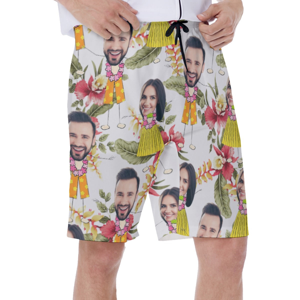 Cute Couple Custom Face Floral Hawaiian Swimwear For Men