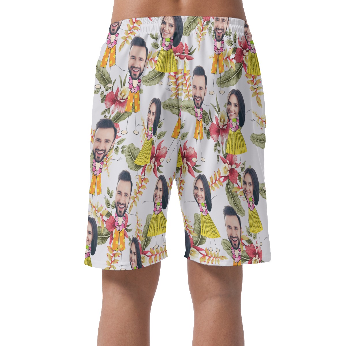 Funny Couple Custom Face Floral Summer Beach Shorts For Men