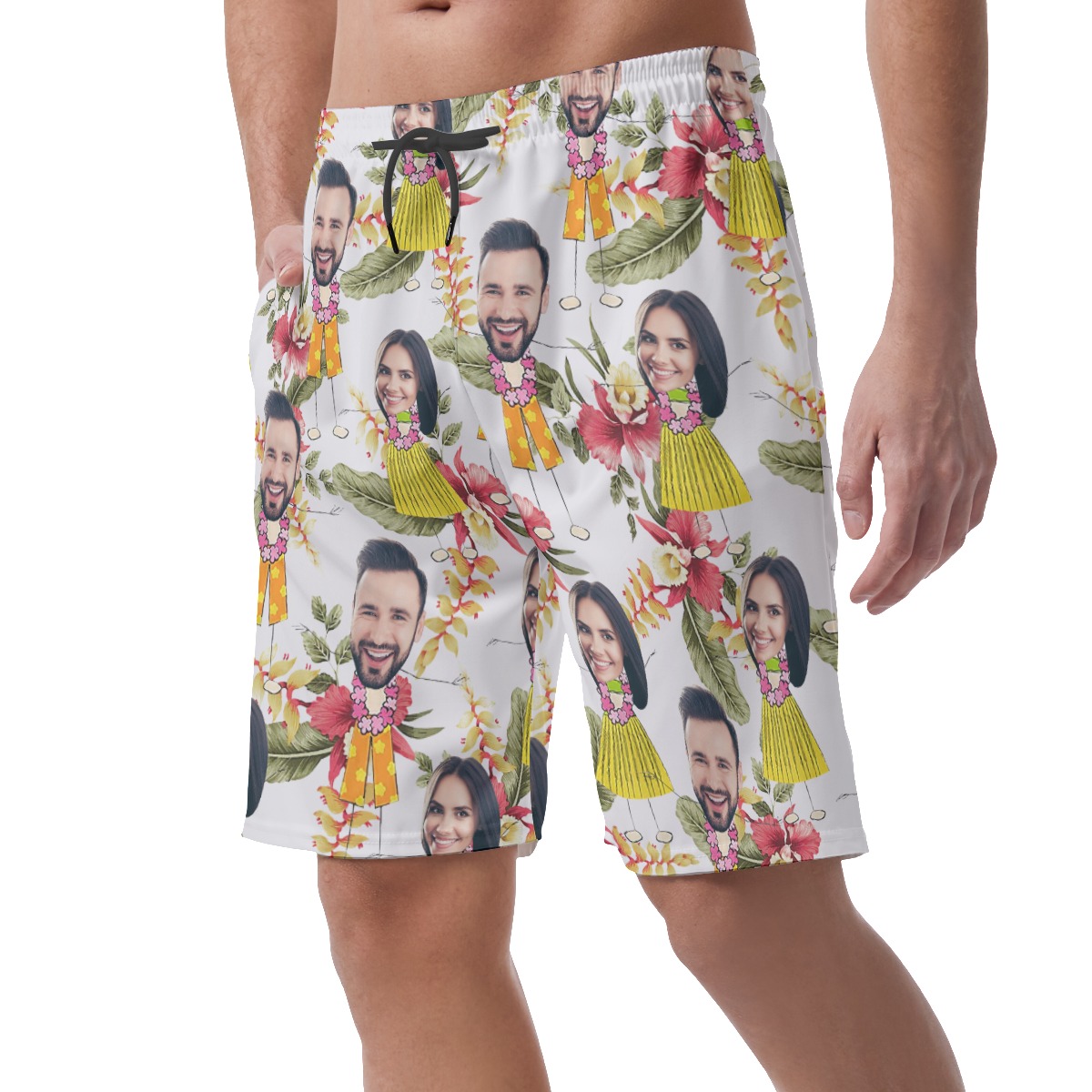 Funny Couple Custom Face Floral Summer Beach Shorts For Men