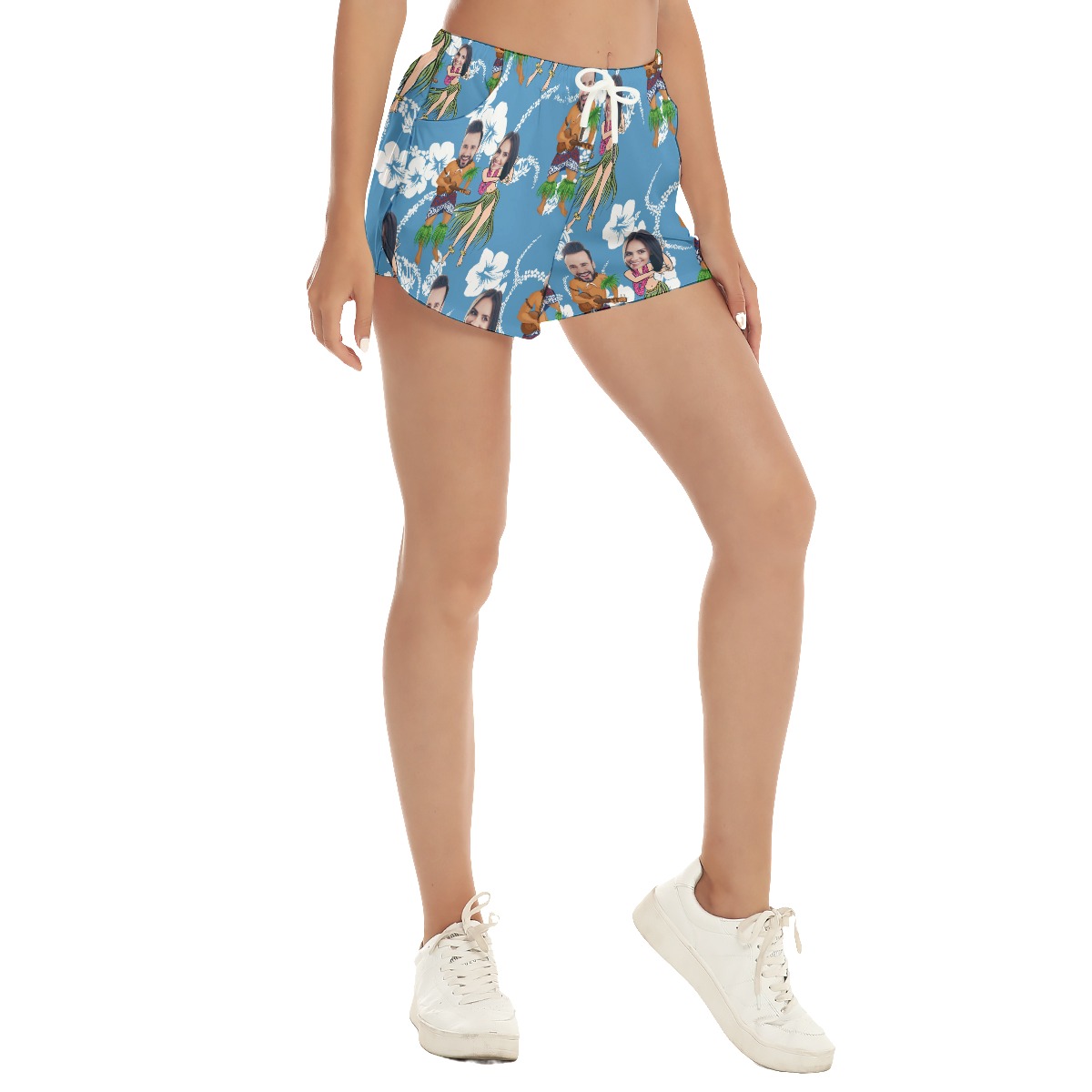 Funny Couple Custom Face Summer Beach Shorts For Women