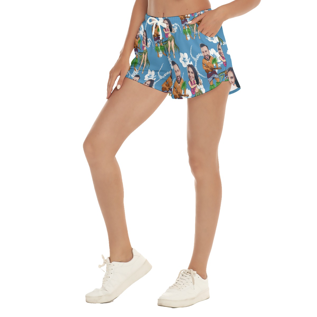 Funny Couple Custom Face Summer Beach Shorts For Women