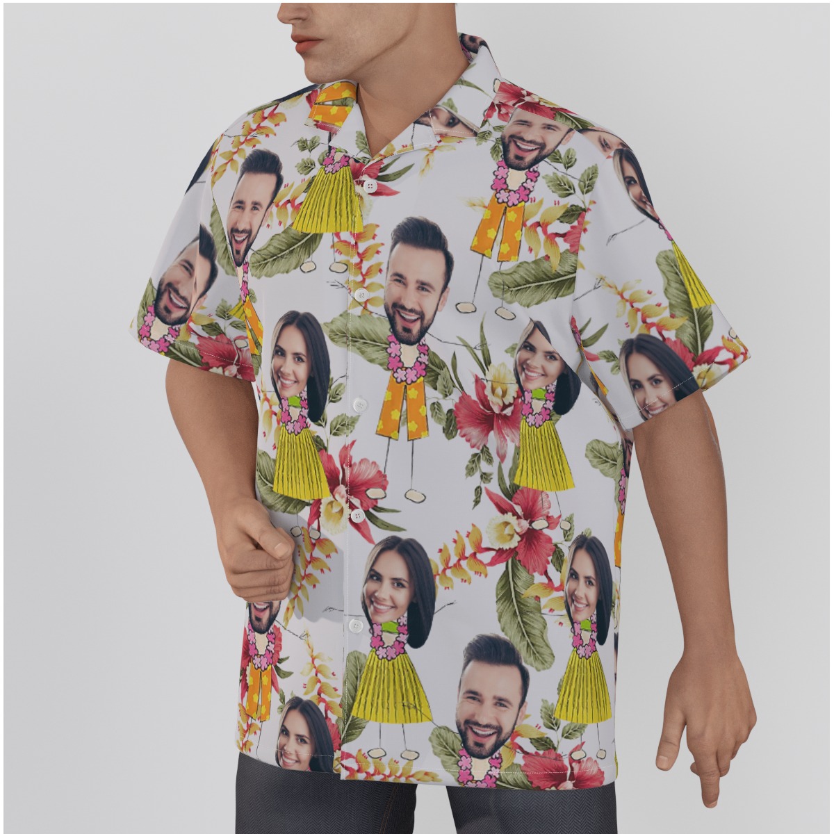 Funny Couple Custom Face Floral Hawaiian Shirt
