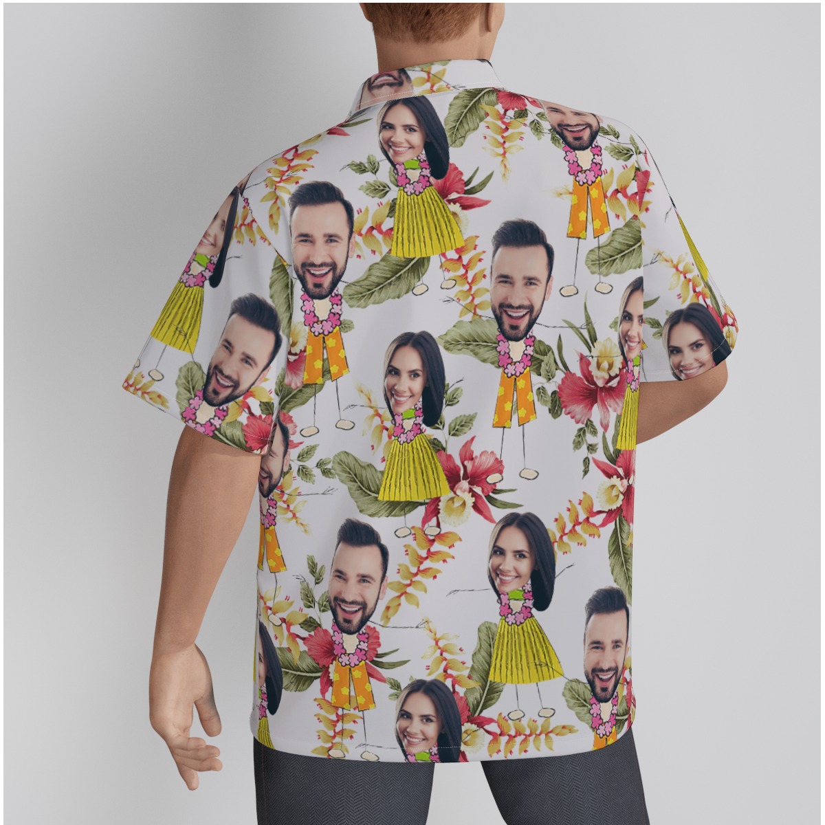 Funny Couple Custom Face Floral Hawaiian Shirt